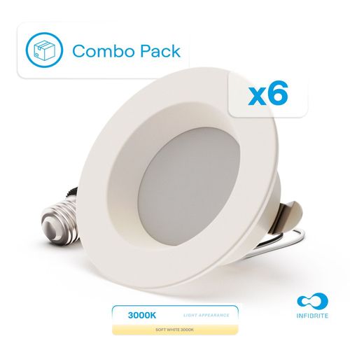 Main product image of 4" Retrofit 3000K Integrated LED Recessed Light Kit 9W 750LM Remodel, Dimmable, Wet Rated - Warm White (6 Pack)