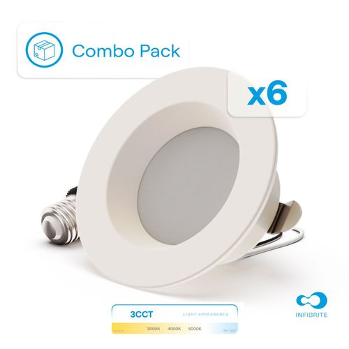 Main product image of 4" 3CCT Selectable 9W 750LM Recessed Retrofit LED Sleek Series Downlight Kit, Dimmable, Wet Rated (6 Pack)