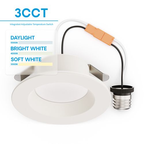 Main product image of 4" 3CCT Selectable 9W 750LM Recessed Retrofit LED Sleek Series Downlight Kit, Dimmable, Wet Rated (6 Pack)