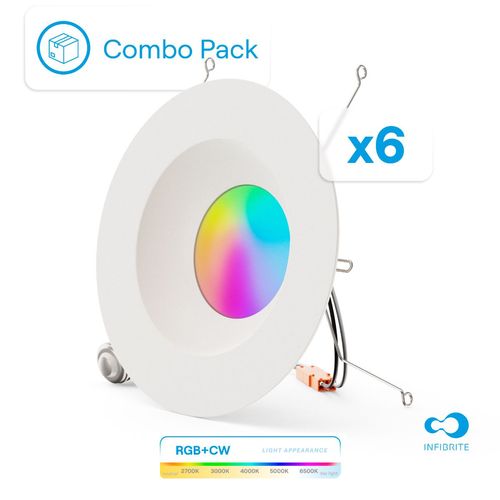 Main product image of 6" WiFi Smart 12W 1100LM Recessed Retrofit LED Sleek Series Downlight Kit, Dimmable, Alexa/Google, Wet Rated (6 Pack)