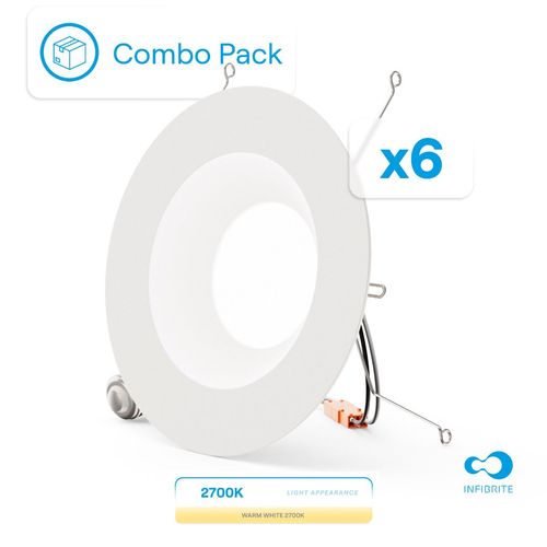 Main product image of 6" Retrofit 2700K Integrated LED Recessed Light Kit 12W 1100LM Remodel, Dimmable, Wet Rated  - Soft White (6 Pack)