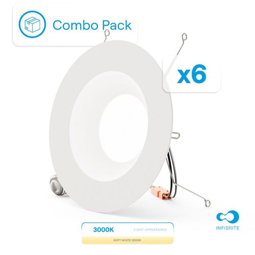 Main product image of 6" Retrofit 3000K Integrated LED Recessed Light Kit 12W 1100LM Remodel, Dimmable, Wet Rated - Warm White (6 Pack)