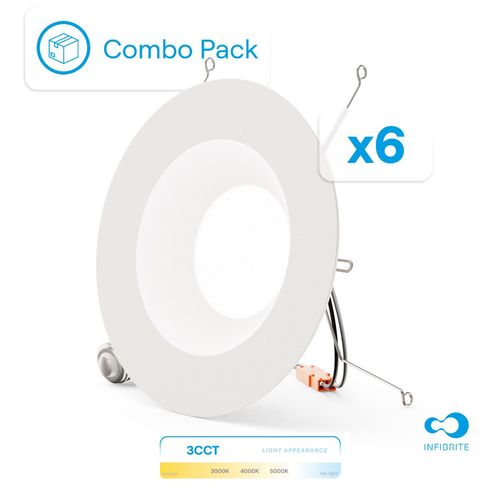 Main product image of 6" 3CCT Selectable 12W 1100LM Recessed Retrofit LED Sleek Series Downlight Kit, Dimmable, Wet Rated (6 Pack)