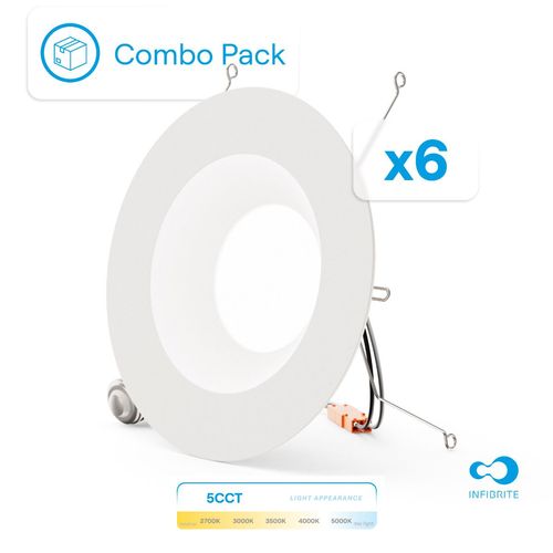 Main product image of 6" 5CCT Selectable 12W 1100LM Recessed Retrofit LED Sleek Series Downlight Kit, Dimmable, Wet Rated (6 Pack)
