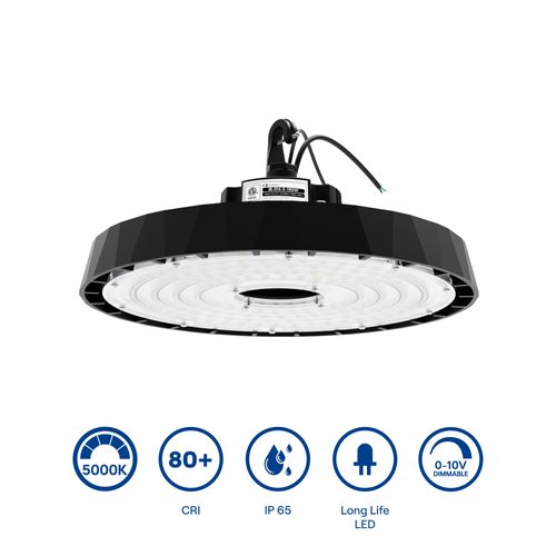 Main product image of 10" 150W 5000K Integrated LED Dimmable UFO High Bay Light 24,000 Lumen Wet Rated AC100-277V DLC Listed
