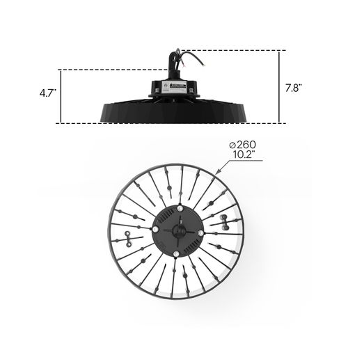 Main product image of 10" 150W 5000K Integrated LED Dimmable UFO High Bay Light 24,000 Lumen Wet Rated AC100-277V DLC Listed