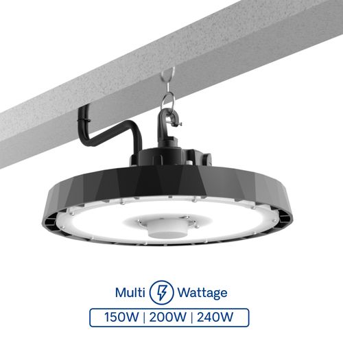 Main product image of 13" 5000K 150-200-240W Adjustable LED Dimmable Wet Rated UFO High Bay Light 25,200-33,600-40,000 Lumen AC100-277V