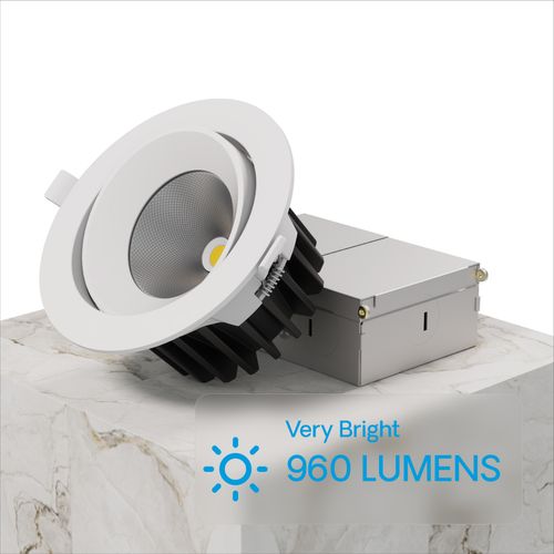 Main product image of 4" Gimbal 24-Degree 5CCT Selectable New Construction 12W 960LM 0-10V Dimmable LED Recessed Light, 120-277V - White (6 Pack)