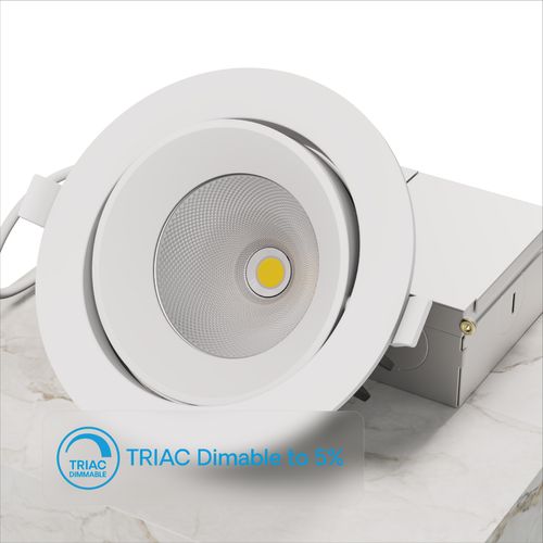 Main product image of 4" Gimbal 24-Degree Angle 5CCT Selectable New Construction 12W 960LM Triac Dimmable LED Recessed Light - White (6 Pack)