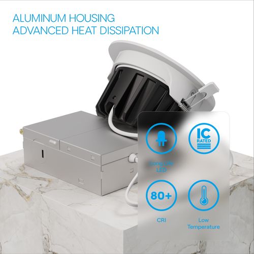 Main product image of 4" Gimbal 24-Degree Angle 5CCT Selectable New Construction 12W 960LM Triac Dimmable LED Recessed Light - White (6 Pack)