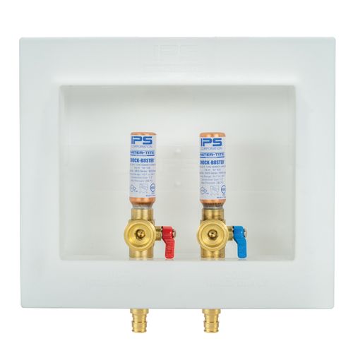 Main product image of Du-All 1/2" Expansion PEX Washing Machine Outlet Box w/ Water Hammer Arrestor Valves, 1/4 Turn