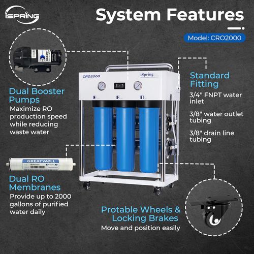 Main product image of 5-Stage Tankless Commercial Reverse Osmosis Drinking Water Filtration System w/ Dual Booster Pumps, Pressure Gauges, and Freestanding Bracket