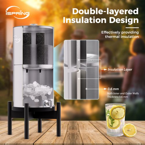 Main product image of Gravity-Fed Stainless Steel Countertop Water Filter System, Black Wood Base w/ 2 Activated Carbon Water Filters, 3.17 Gal