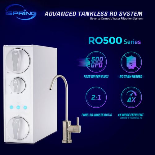 500 GPD Tankless RO Water System w/ Alkaline and UV w/ Brushed Nickel Faucet, NSF-Certified