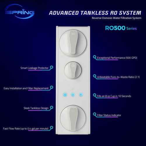 500 GPD Tankless RO Water System w/ Alkaline and UV w/ Brushed Nickel Faucet, NSF-Certified