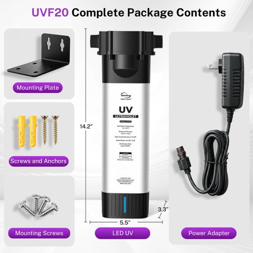 Main product image of UVF20 LED UV Whole House Water Filter System w/ Built-In Automatic Flow Sensor, 12 GPM