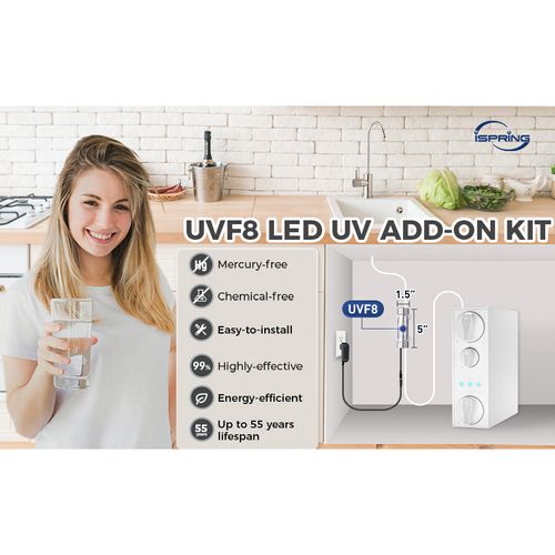 Main product image of UVF8 LED UV Water Filter w/ Add On Kit for Under Sink Water Filtration Systems (Stainless Steel)