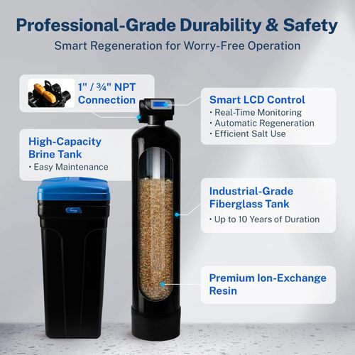Main product image of 45,000 Grain High Capacity Whole House Water Softener w/ Automatic Backwash & Regeneration