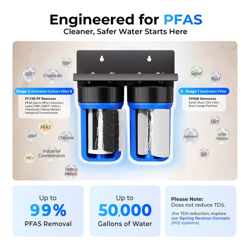 Main product image of 2 Stage Whole House Water Filter System w/ 10" Sediment & PFAS Reducing Filters