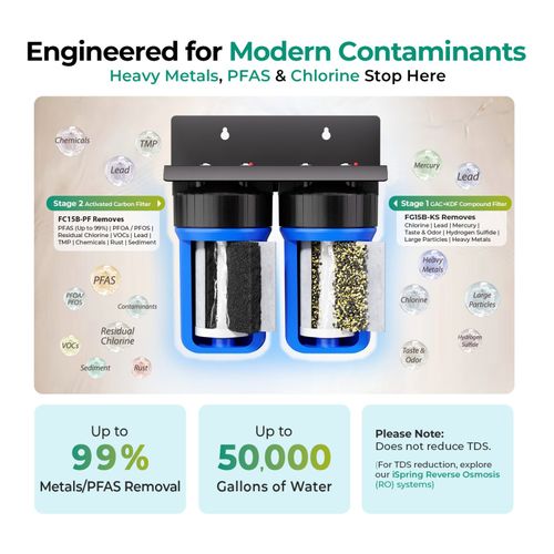 Main product image of 2 Stage Whole House Water Filter System w/ 10" PFAS & Heavy Metal Reducing Filters