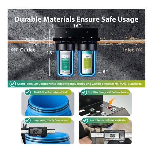 Main product image of 2 Stage Whole House Water Filter System w/ 10" PFAS & Heavy Metal Reducing Filters