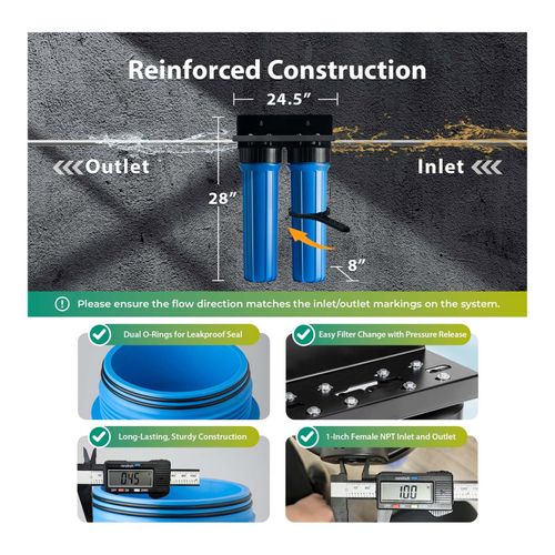 Main product image of 2 Stage Whole House Water Filter System w/ 20" PFAS & Heavy Metal Reducing Filters