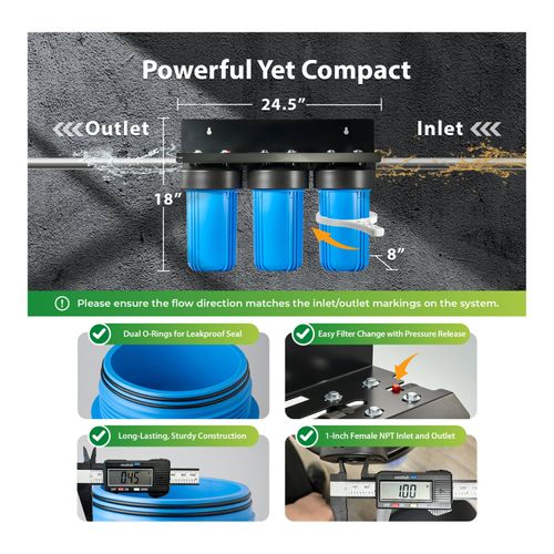 Main product image of 3 Stage Whole House Water Filter System w/ 10" Chloramine & Heavy Metal Reducing Filters