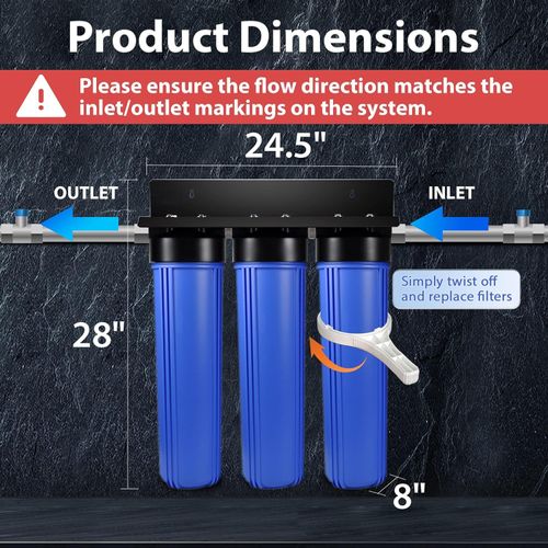 Main product image of 3-Stage Whole House Water Filter System w/ 20" GAC/KDF, Carbon Block & Anti-Scale Filters