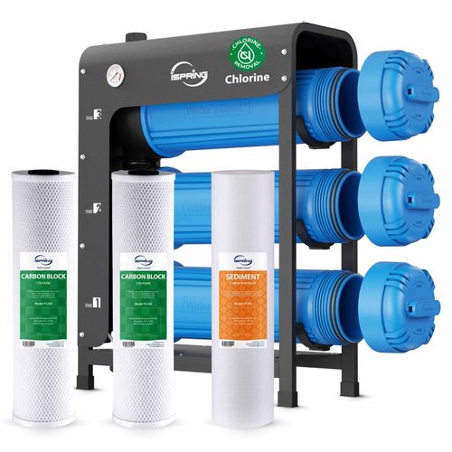 Main product image of 3 Stage Whole House Water Filter System w/ 20" Sediment & Carbon Filters, Horizontal Housings