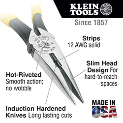 Main product image of 8" Journeyman Long Nose Side-Cutting/Stripping Pliers (12 AWG)