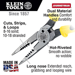 Main product image of 8" Journeyman Spring Loaded All-Purpose Pliers (Solid 8-16, Stranded 10-18)