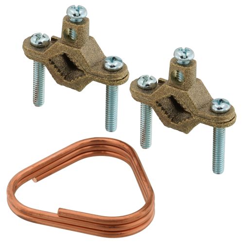 Main product image of 1/2" - 1" Bronze Grounding Clamp Kit w/ 24" 6g Copper Wire
