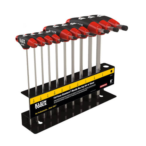 Main product image of 10 Piece 9" T-Handle Hex Key Set w/ Stand (3/32" to 3/8")