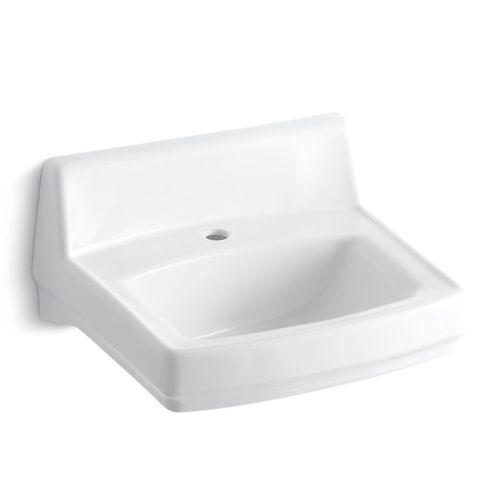 Main product image of Greenwich 20-3/4" x 18-1/4" 1-Hole Wall-Mount/Concealed Arm Bathroom Sink for Fixture-Supported Knee-Action Valve (White), K-12643-0