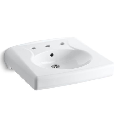 Main product image of Brenham 3-Hole Wall-Mount/Concealed Arm Bathroom Sink for 8" Centerset Faucets (White), K-1997-8-0