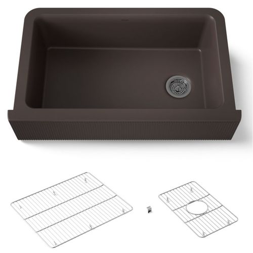 Main product image of Cairn 34" Undermount Single-bowl Farmhouse Kitchen Sink w/ Fluted Design (Matte Brown), K-25788-CM2