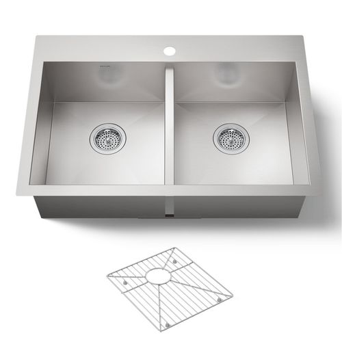 Main product image of Vault 33" 1-Hole Top/Undermount Double Bowl Kitchen Sink, K-3820-1-NA