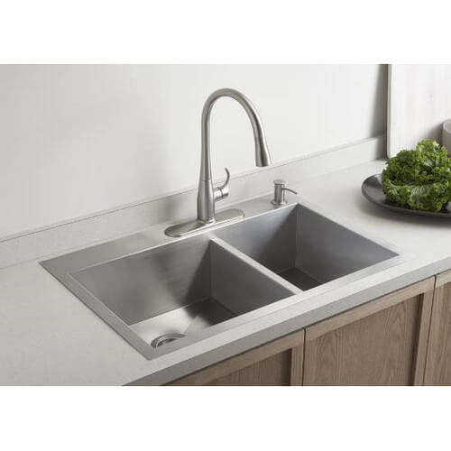 K38233 Kohler K38233 Vault Offset Kitchen Sink 3 Faucet Holes