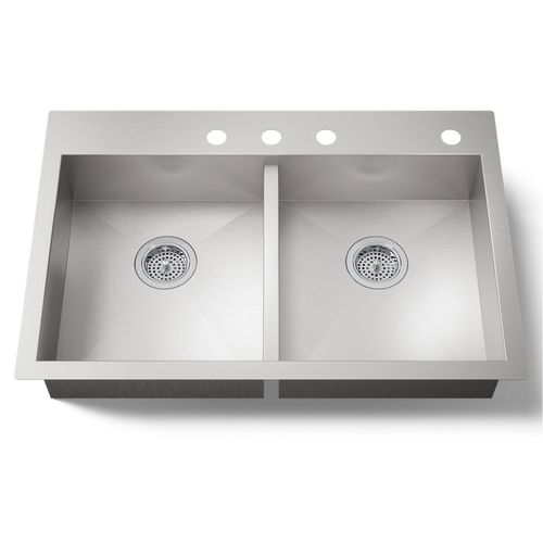 Main product image of Vault 33" 4-Hole Top/Undermount Double Bowl Kitchen Sink, K-3996-4-NA