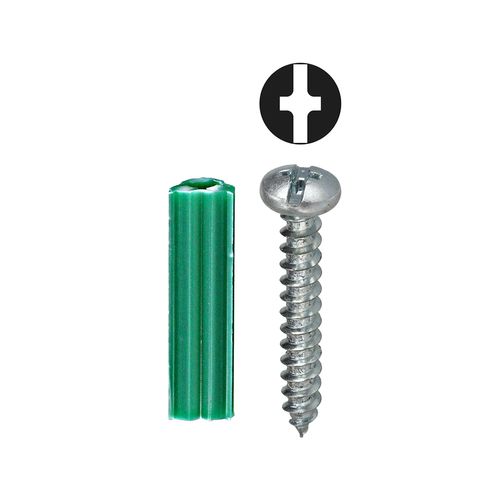 Main product image of #10 Green Ribbed Tubular Anchor w/ Pan Head Combo Drive Screws (201 pieces)
