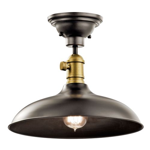 Main product image of Cobson 7.5" 1 Light Convertible Pendant or Semi Flush (Olde Bronze) w/ (Natural Brass) Accents