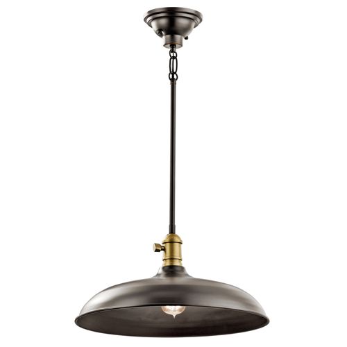 Main product image of Cobson 8" 1 Light Convertible Pendant or Semi Flush (Olde Bronze) w/ (Natural Brass) Accents