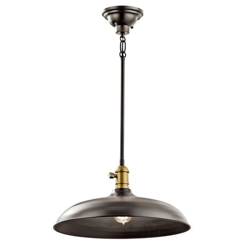 Main product image of Cobson 8" 1 Light Convertible Pendant or Semi Flush (Olde Bronze) w/ (Natural Brass) Accents