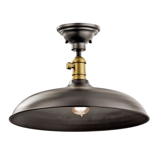 Main product image of Cobson 8" 1 Light Convertible Pendant or Semi Flush (Olde Bronze) w/ (Natural Brass) Accents