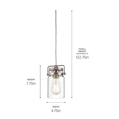 Main product image of Brinley 7.75" 1 Light Mini Pendant w/ Clear Glass (Brushed Nickel)