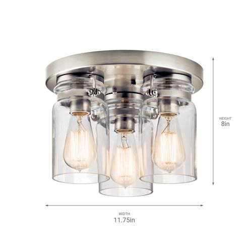 Main product image of Brinley 11.75" 3 Light Flush Mount w/ Clear Glass (Brushed Nickel)