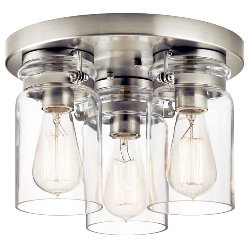 Main product image of Brinley 11.75" 3 Light Flush Mount w/ Clear Glass (Brushed Nickel)