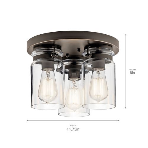 Main product image of Brinley 11.75" 3 Light Flush Mount w/ Clear Glass (Olde Bronze)