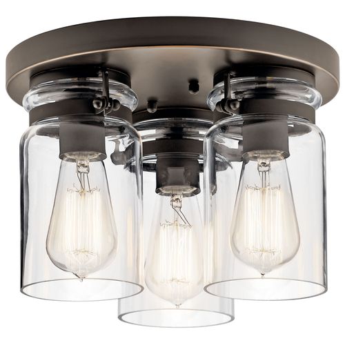 Main product image of Brinley 11.75" 3 Light Flush Mount w/ Clear Glass (Olde Bronze)