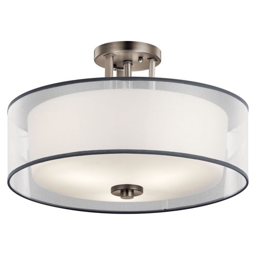 Main product image of Tallie 18" 3 Light Semi Flush w/ Satin Etched White Inner Diffuser and White Translucent Organza Outer Shade (Antique Pewter)